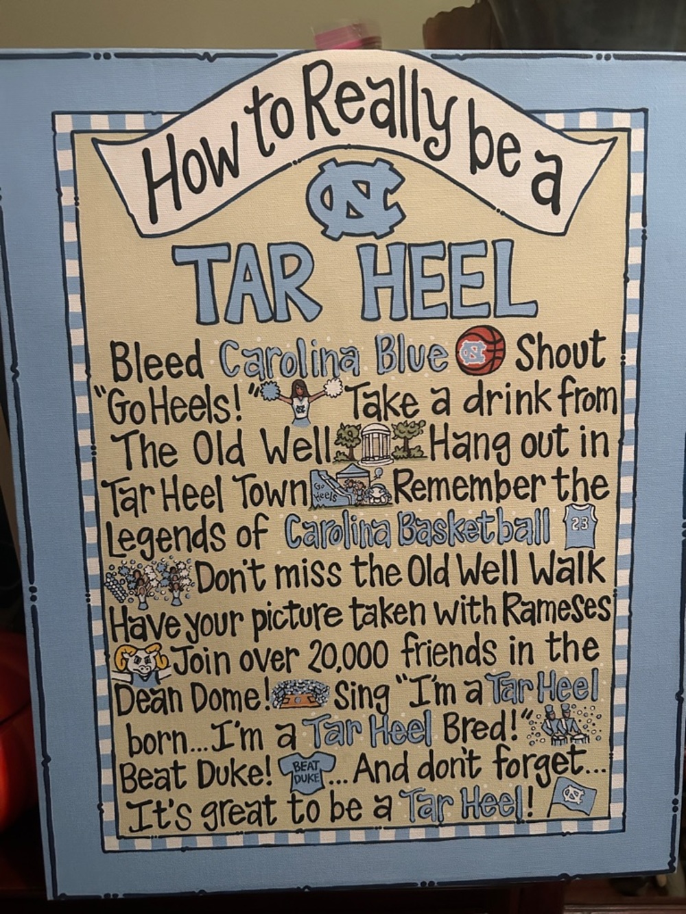 Tar Heel Canvas- Carolina Blue & White
